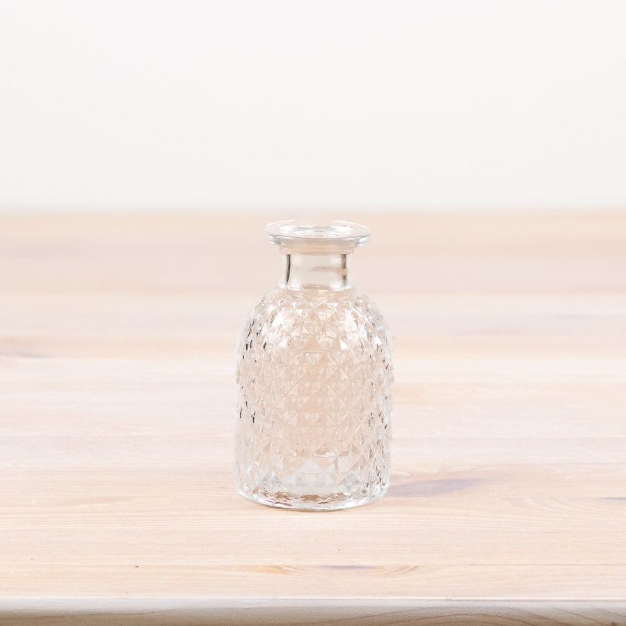 Patterned Clear Glass Flower Vase 9.2cm, Small Decorative for Home Decor, Elegant Textured Glass Bud Vase