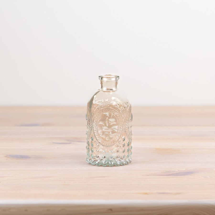 Fleur De Lis Clear Glass Vase 12.5cm, Elegant Decorative with Intricate Pattern, Stylish Home Decor Accent for Flowers