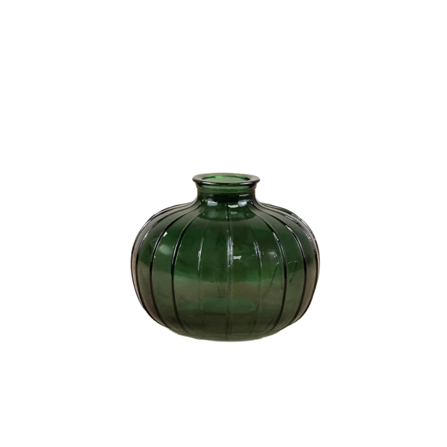 Round Green Bottle Vase, 10.8cm, Artistic Elegance, Colored Glass, Decorative Accent