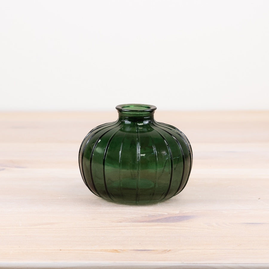 Round Green Bottle Vase, 10.8cm, Artistic Elegance, Colored Glass, Decorative Accent
