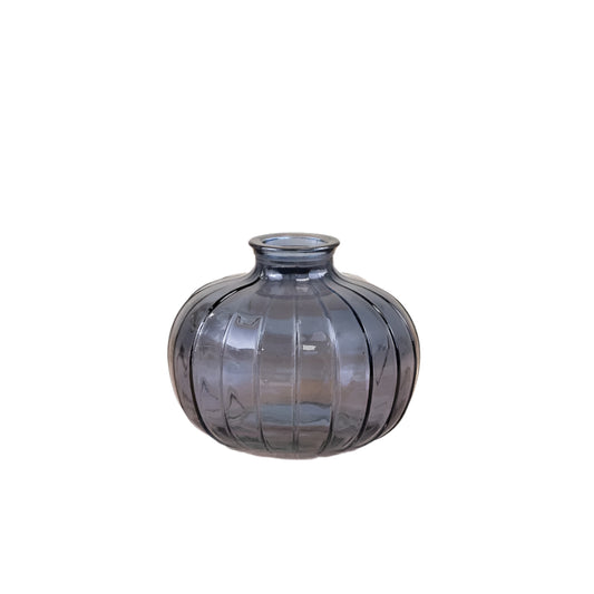 Blue Glass Bottle Vase, 10.8cm, Vibrant Elegance Modern Decorative Accent