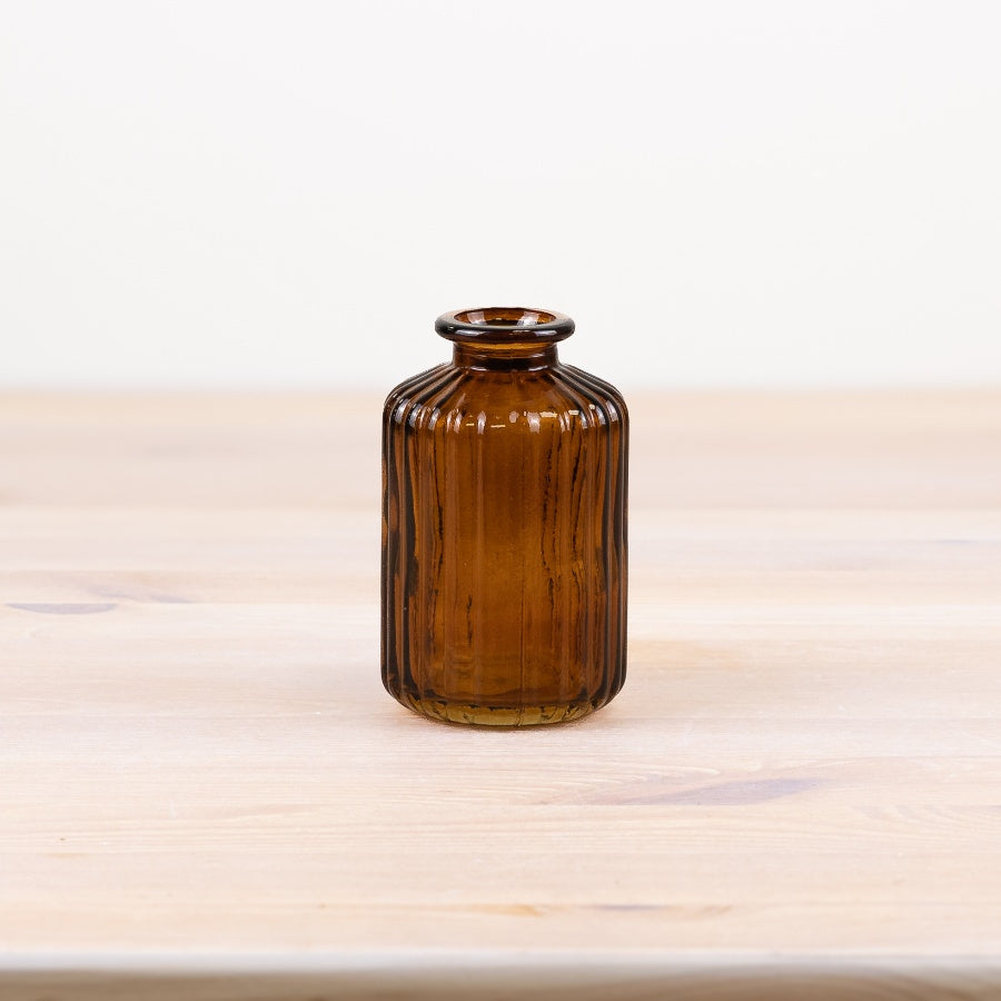 Brown Glass Bottle Vase 10.8cm – Decorative Painted Bud Vase, Elegant Small Flower Display for Shelf Styling