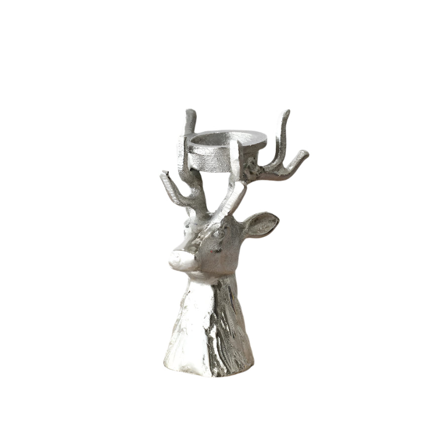 Aluminium Reindeer T-Light Holder, 17cm, Festive Elegance in Raw Nickel