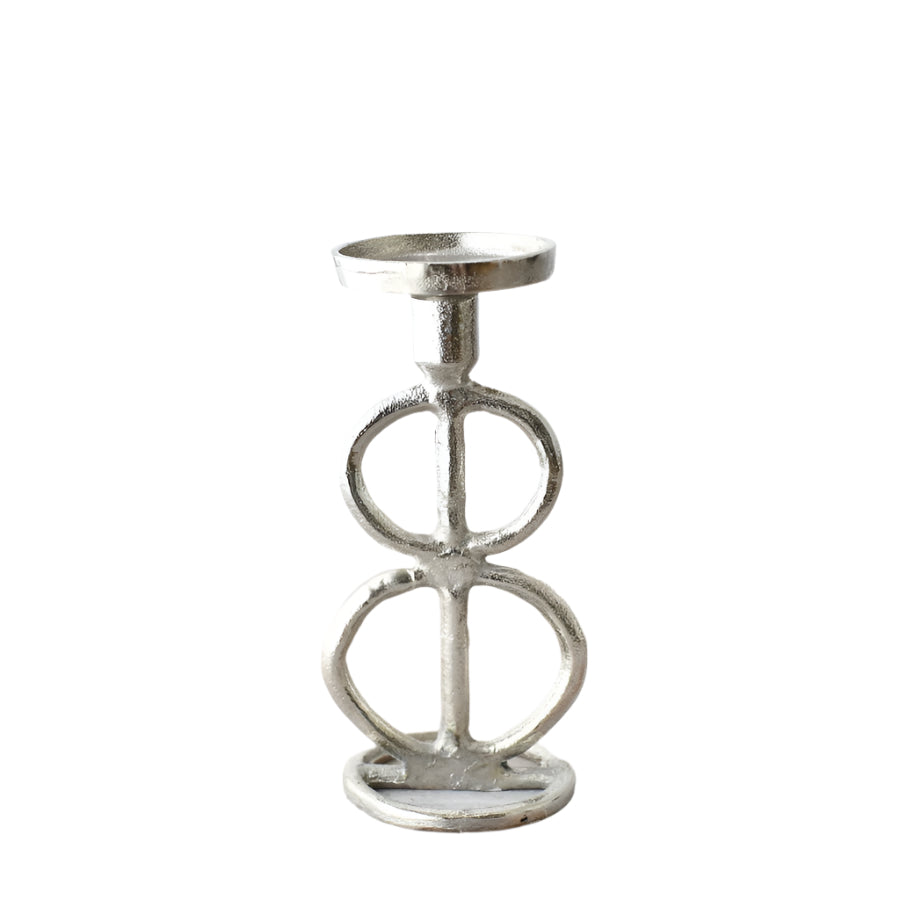 Aluminium Candle Holder, 23cm, Elegant Distressed Nickel Finish