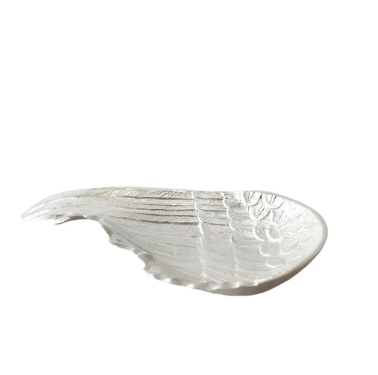 Aluminium Leaf Trinket Dish, 26cm, Elegant Silver Decorative Tray, Rustic Home Decor