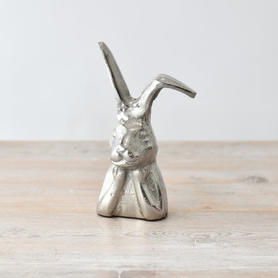 Aluminium Rabbit Deco, 15cm, Modern Spring Ornament with Raw Nickel Finish