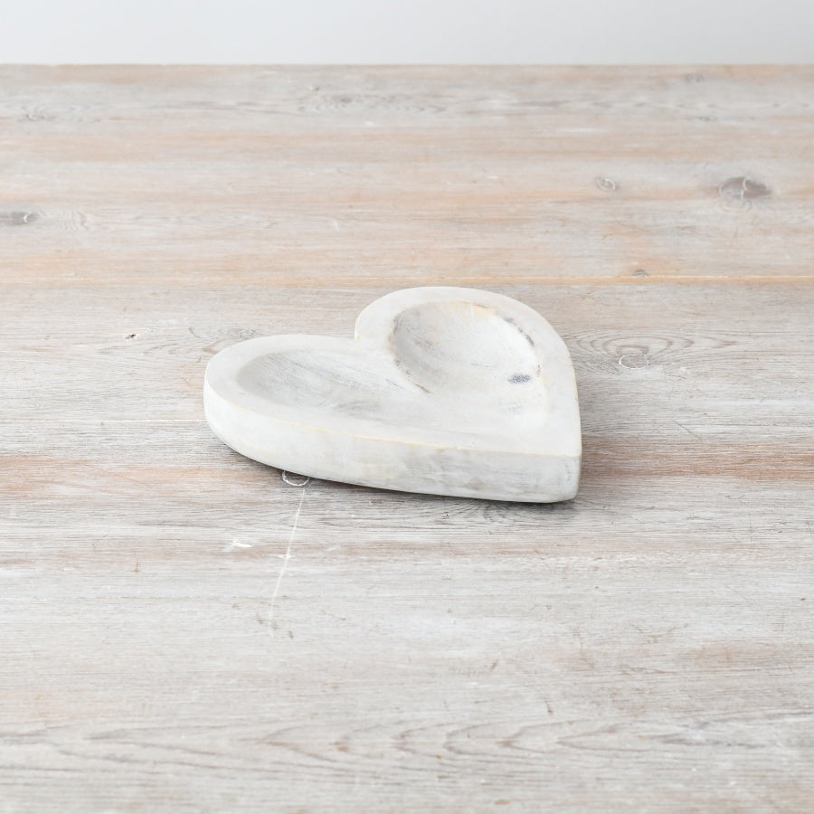 Wooden Heart Dish 15cm – Whitewashed Trinket Dish, Shabby Chic Decorative Bowl for Jewellery & Home Decor