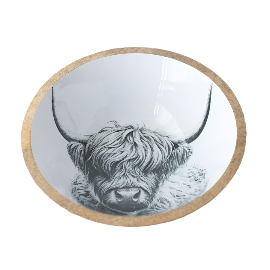 Small Highland Cow Enamel Bowl 17cm, Rustic Farmhouse Fruit dish with Animal Design, Scottish Kitchen Decor