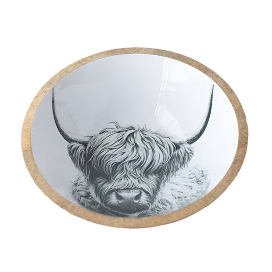 Small Highland Cow Enamel Bowl 17cm, Rustic Farmhouse Fruit dish with Animal Design, Scottish Kitchen Decor