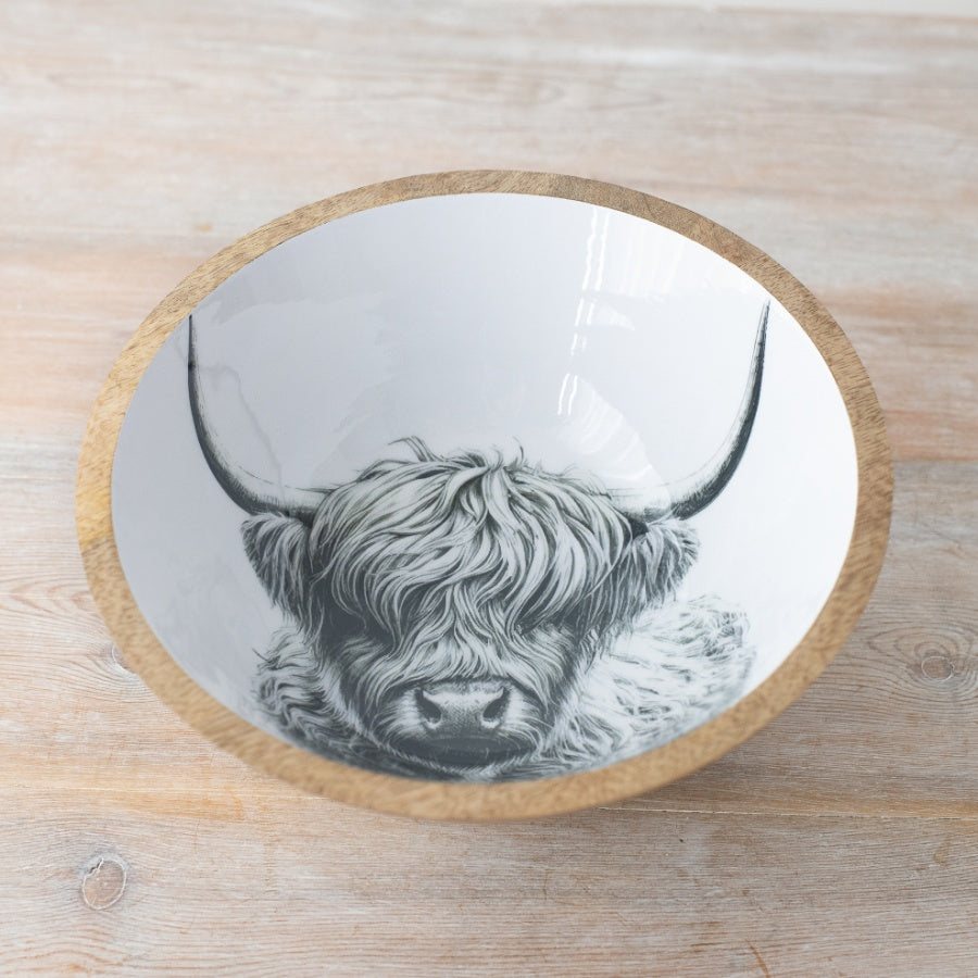 Small Highland Cow Enamel Bowl 17cm, Rustic Farmhouse Fruit dish with Animal Design, Scottish Kitchen Decor
