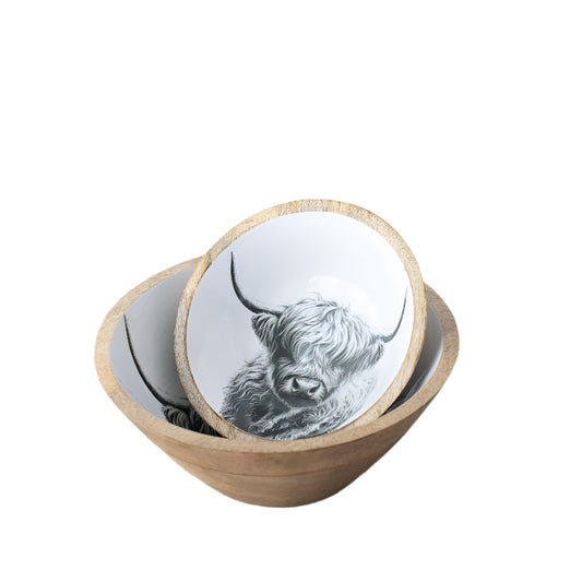 Highland Cow Enamel Bowl 23cm, Rustic Farmhouse for Fruit & Snacks, Scottish Countryside Kitchenware