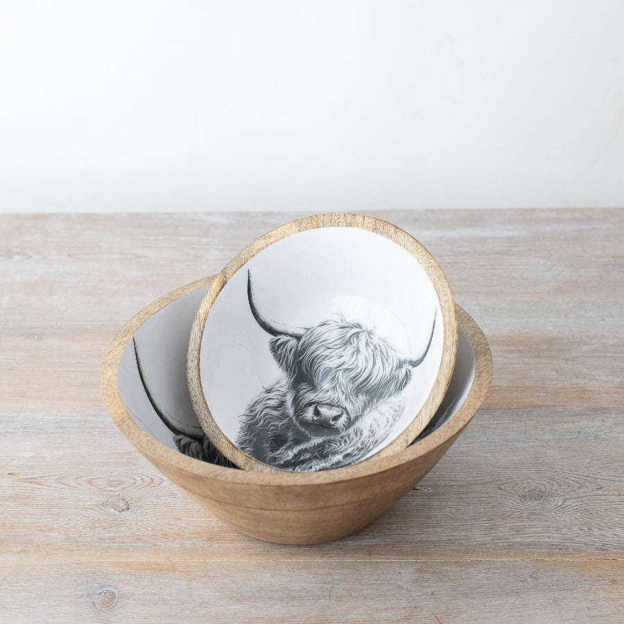 Highland Cow Enamel Bowl 23cm, Rustic Farmhouse for Fruit & Snacks, Scottish Countryside Kitchenware