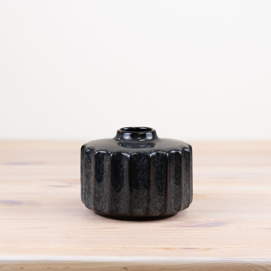 Navy Flower Vase 13cm – Short Glazed Ceramic Vase, Deep Blue Decorative Flower Vase for Shelf & Table Styling
