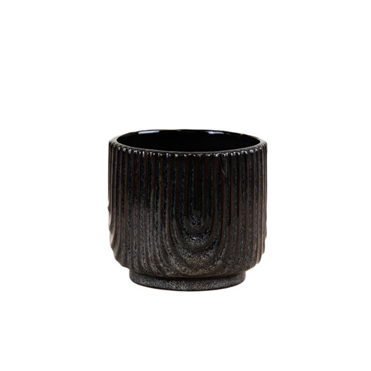 Navy Patterned Pot 10cm, Ribbed Ceramic Planter in Deep Blue, Small Decorative Indoor Pot for Succulents, Herbs, or Minimalist Decor, Modern Navy Blue Plant Pot for Shelf or Desk