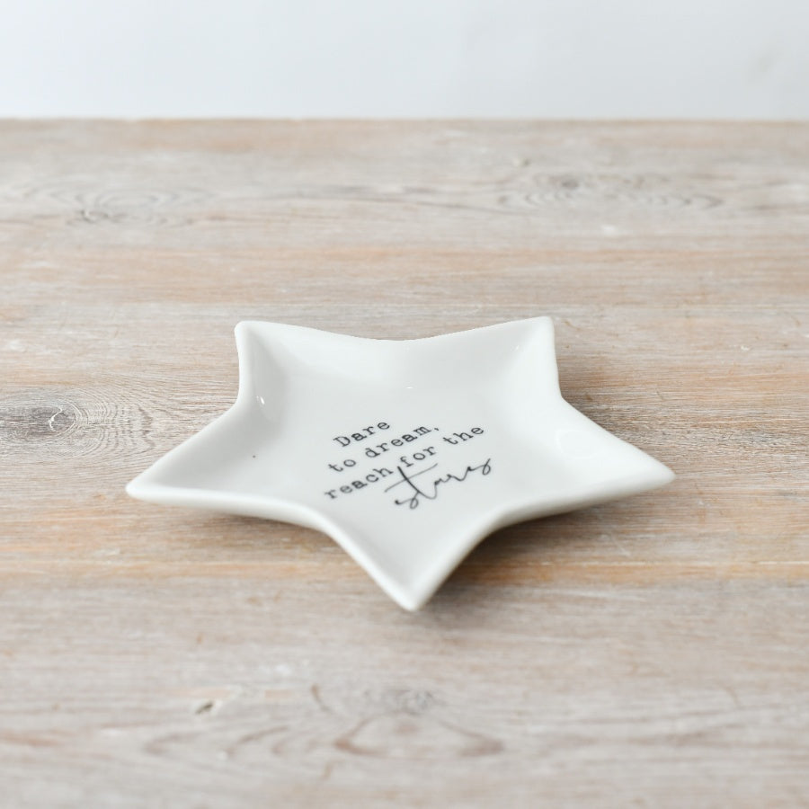 Dare to Dream Star Trinket Dish 13cm – White Porcelain Jewellery Holder, Inspirational Quote Decor Gift