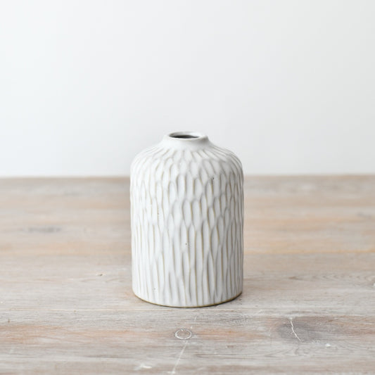 Small Glazed Flower Vase 11cm, Elegant Porcelain Bud Vase for Fresh or Dried Flowers, Cream Ceramic Minimalist Home Decor, Modern Shelf or Table Centrepiece