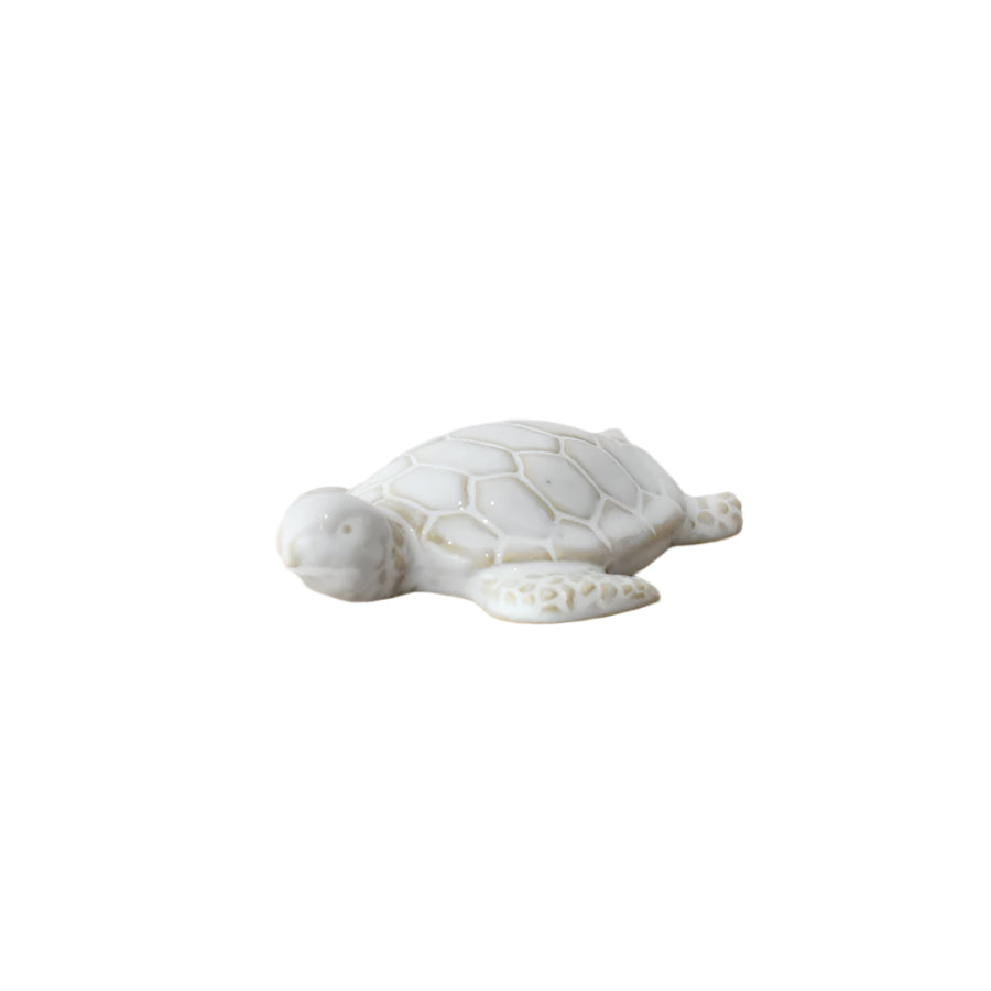 Porcelain Turtle Ornament 8.7cm, Cream Glazed Figurine, Small Ceramic Animal Sculpture for Shelf, Garden, or Coastal Decor, Turtle Lover Gift Idea