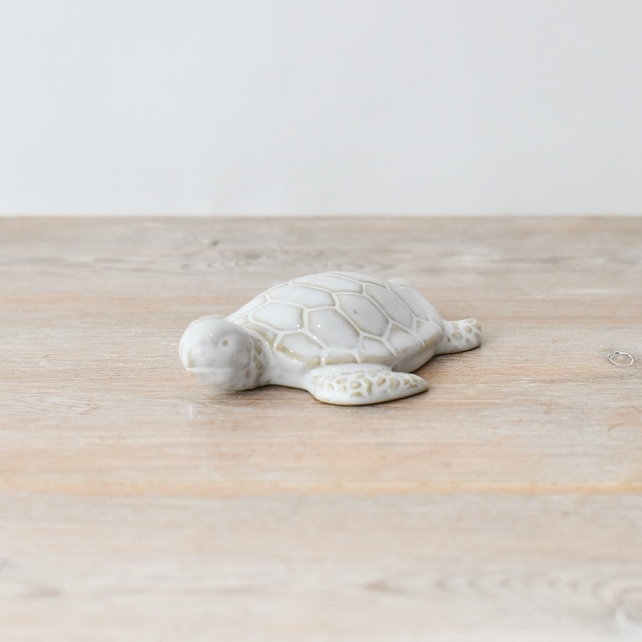 Porcelain Turtle Ornament 8.7cm, Cream Glazed Figurine, Small Ceramic Animal Sculpture for Shelf, Garden, or Coastal Decor, Turtle Lover Gift Idea