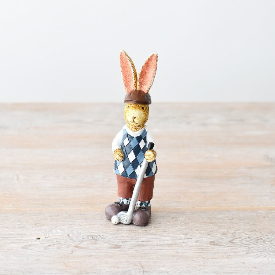 Jasper Rabbit Golf Figurine 14.5cm – Golfing Bunny Ornament, Novelty Animal Decor Gift for Golf Lovers & Collectors