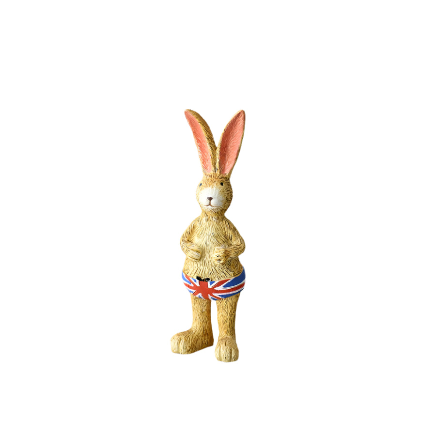 Jasper Rabbit Figurine with Union Jack Trunks, 14cm,  British Patriotic Polyresin Decor,  Perfect Gift for Animal Lovers & Collectors