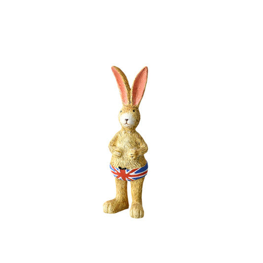 Jasper Rabbit Figurine with Union Jack Trunks, 14cm,  British Patriotic Polyresin Decor,  Perfect Gift for Animal Lovers & Collectors