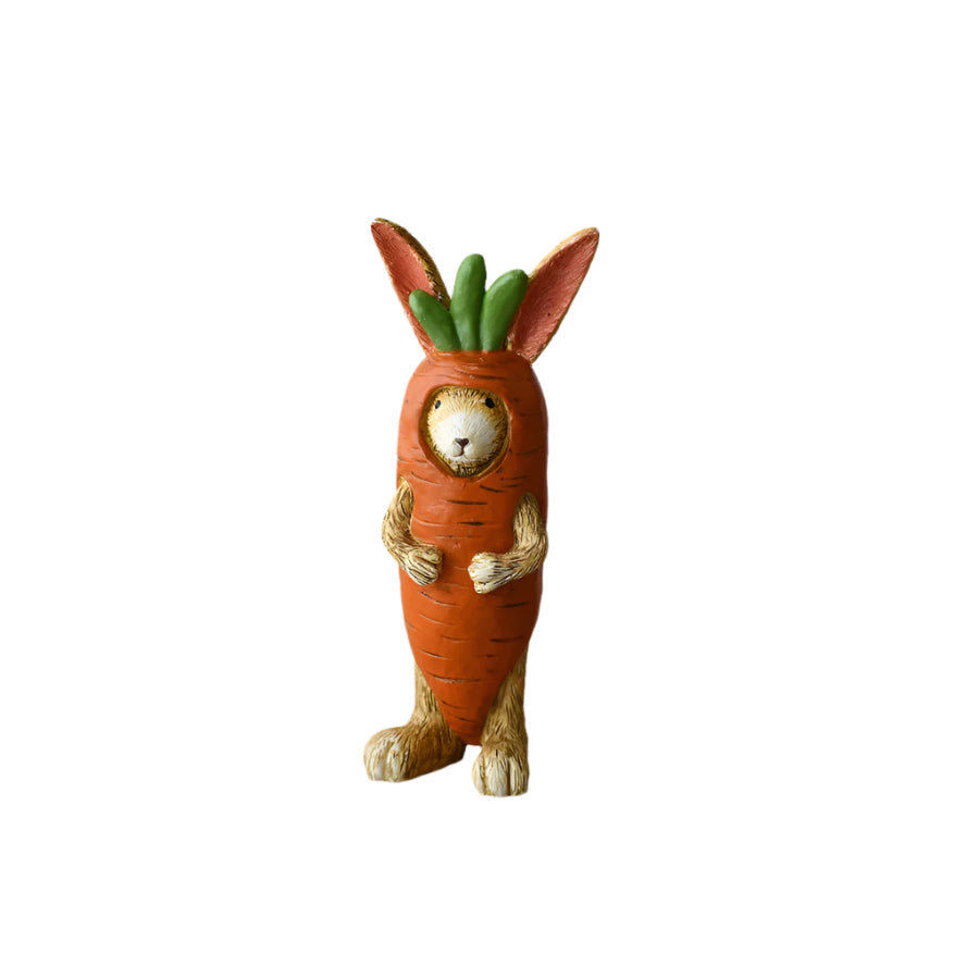Jasper Rabbit in Carrot Costume Figurine, 14cm,  Whimsical Rabbit Decor for Animal Lovers & Collectors,  Unique Gift Idea
