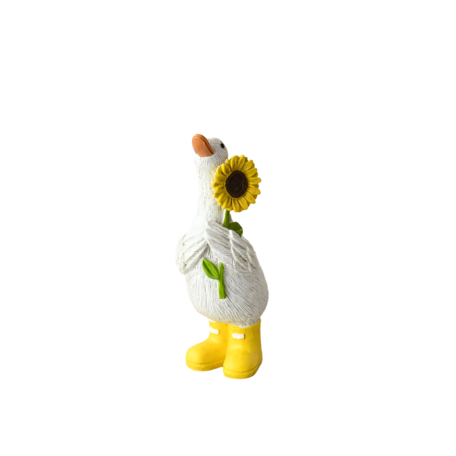 Duck in Yellow Boots with Sunflower, 12cm,  Cheerful Figurine with Yellow Boots,  Indoor & Outdoor Decorative Ornament