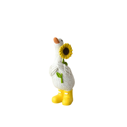 Duck in Yellow Boots with Sunflower, 12cm,  Cheerful Figurine with Yellow Boots,  Indoor & Outdoor Decorative Ornament