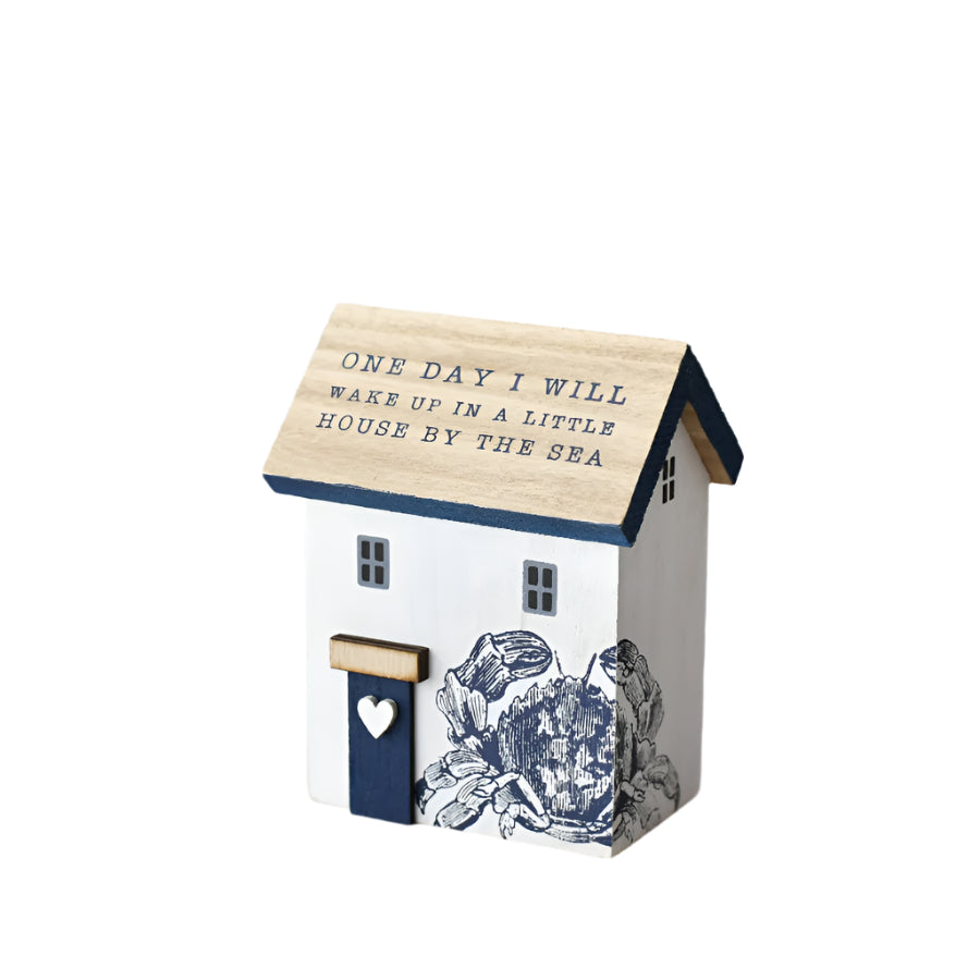 Wooden Crab House 12cm, “One Day I Will Wake Up to a Little House by the Sea”, Coastal Shelf Ornament,  Nautical Home Decor