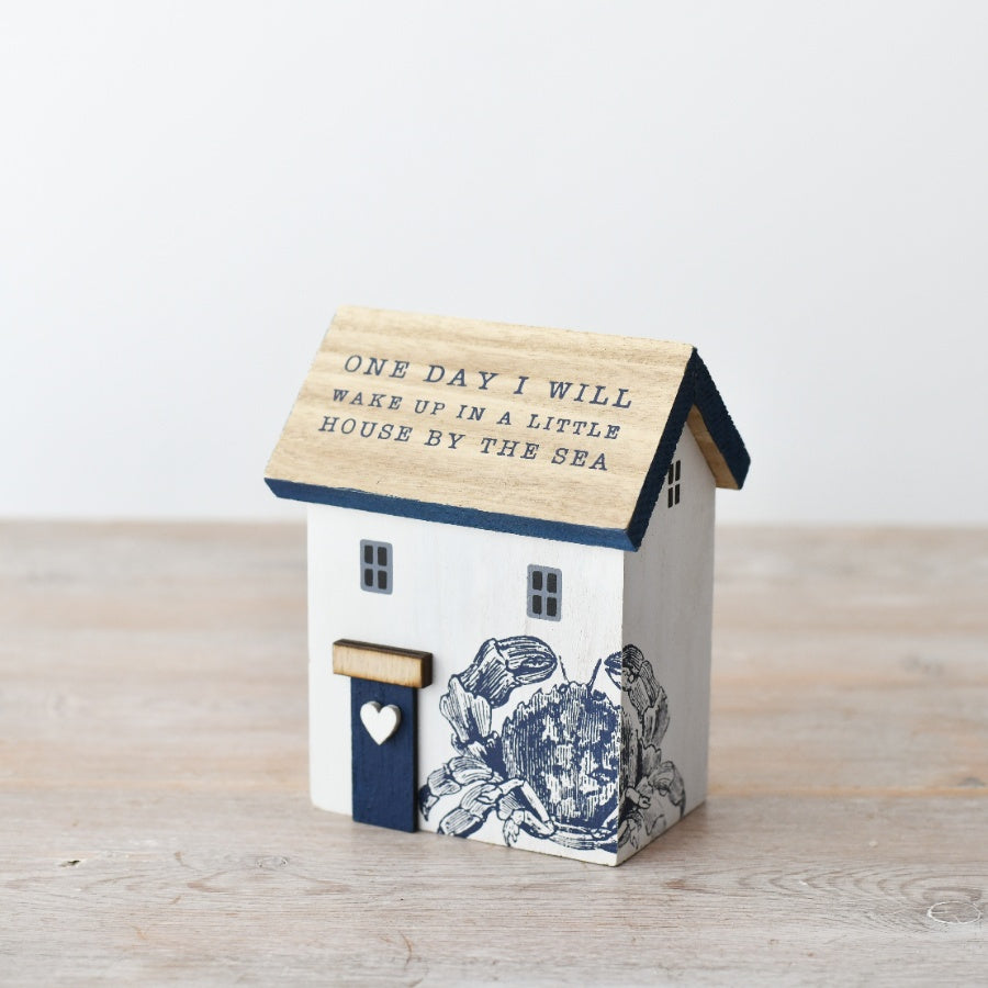 Wooden Crab House 12cm, “One Day I Will Wake Up to a Little House by the Sea”, Coastal Shelf Ornament,  Nautical Home Decor