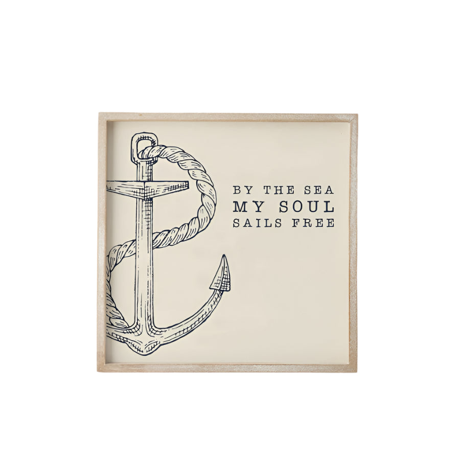 Wooden Sign 25cm, "By the Sea My Soul Sails Free” Coastal Wall Decor, Serene Beach-Inspired Home Accent