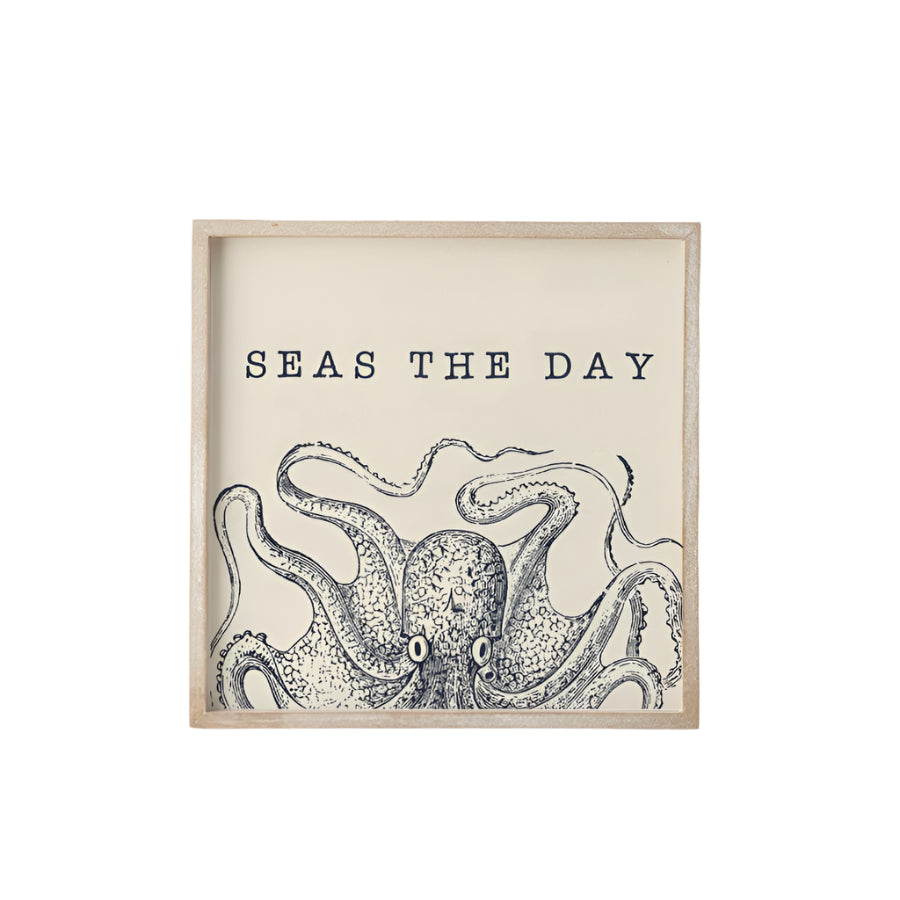 Wooden Sign 25cm, "Seas the Day” Nautical Coastal Wall Plaque, Inspirational Beach-Themed Home Decor