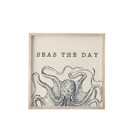 Wooden Sign 25cm, "Seas the Day” Nautical Coastal Wall Plaque, Inspirational Beach-Themed Home Decor