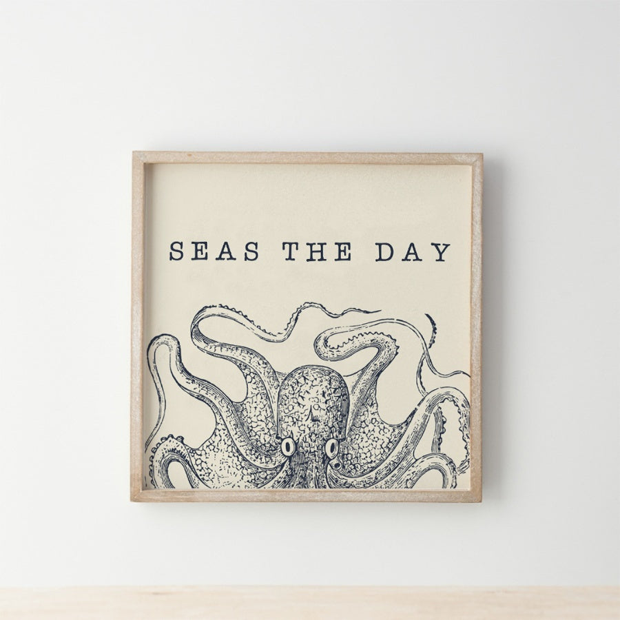 Wooden Sign 25cm, "Seas the Day” Nautical Coastal Wall Plaque, Inspirational Beach-Themed Home Decor