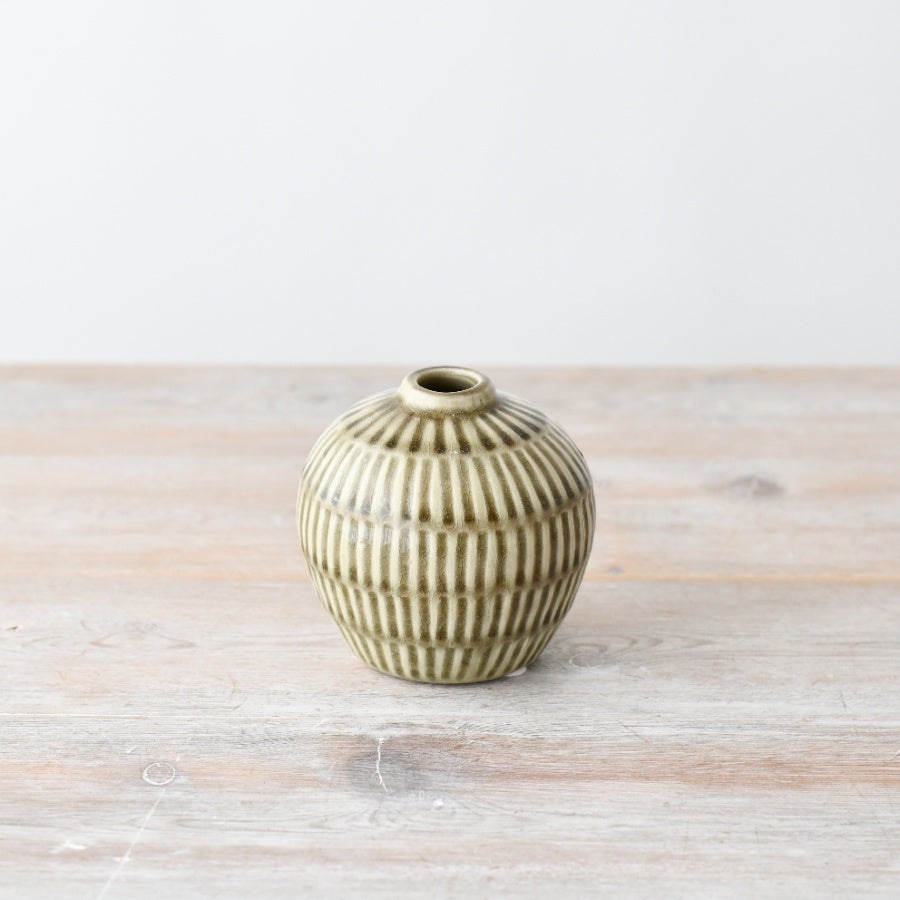 Arti Vase 10cm – Green Ceramic Bud Vase, Small Decorative Flower Vase for Shelf, Table & Home Styling