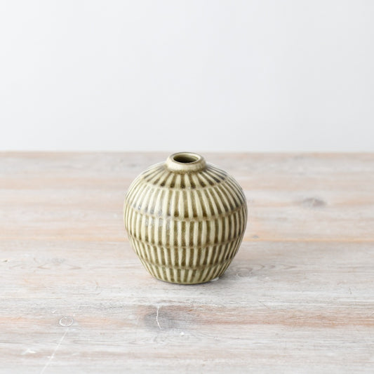 Arti Vase 10cm – Green Ceramic Bud Vase, Small Decorative Flower Vase for Shelf, Table & Home Styling