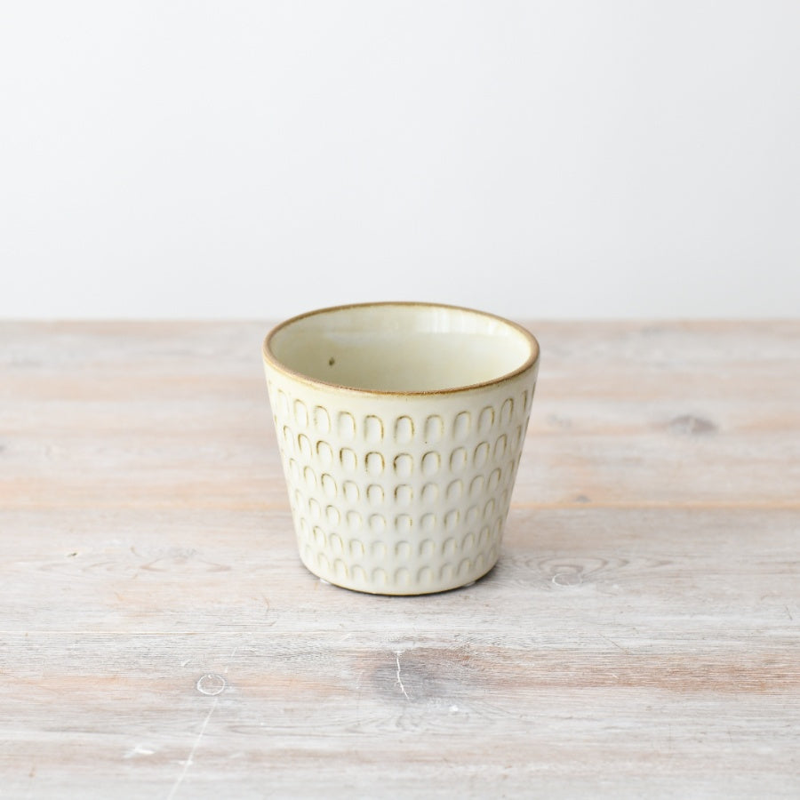 Cream Flower Planter 11cm,  Bold Embossed Ceramic Indoor Plant Pot,  Stylish Decorative Planter for Succulents, Herbs, or Houseplants