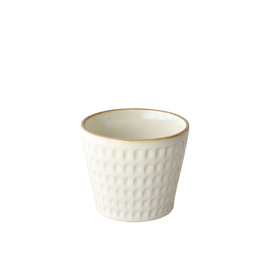 Cream Flower Pot Planter 14cm,  Embossed Ceramic Indoor for Houseplants, Herbs, or Succulents,  Elegant Neutral Decorative Planter