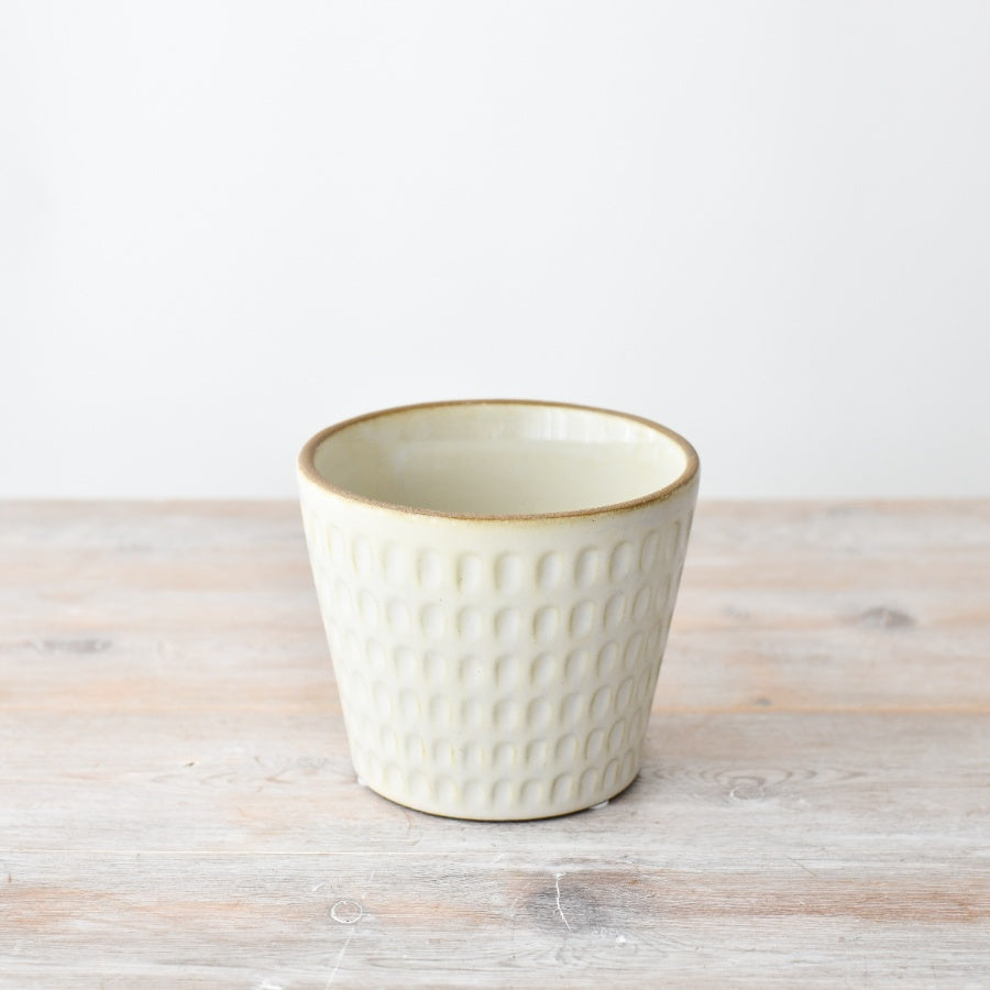 Cream Flower Pot Planter 14cm,  Embossed Ceramic Indoor for Houseplants, Herbs, or Succulents,  Elegant Neutral Decorative Planter