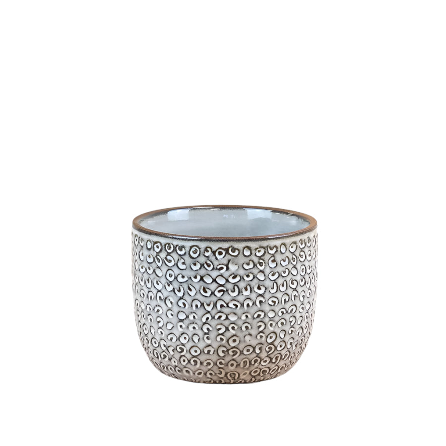 Patterned Flower Planter 14cm,  Neutral Ceramic Indoor Plant Pot with Decorative Design,  Elegant Planter for Succulents, Herbs, or Houseplants