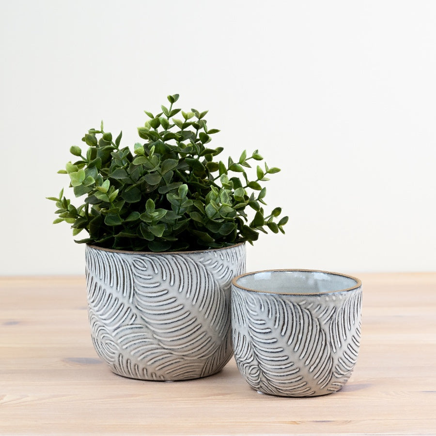 Leaf Pattern Planter 14cm – Ceramic Plant Pot with Botanical Design, Decorative Indoor Planter for Home Decor