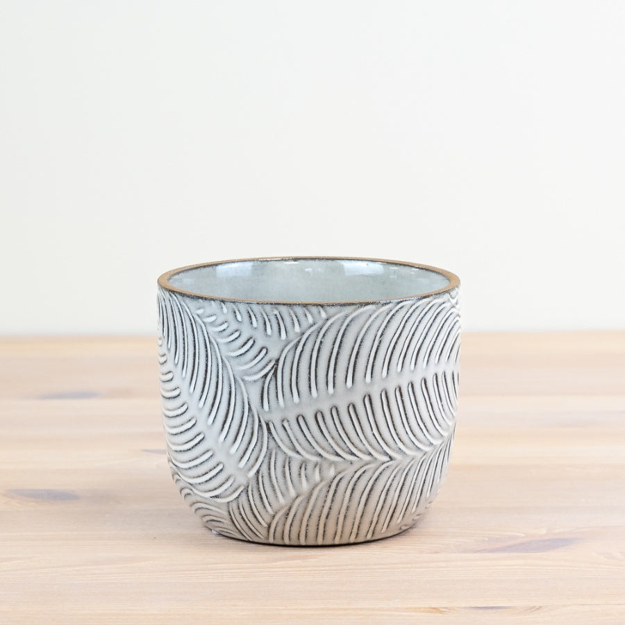 Leaf Pattern Planter 14cm – Ceramic Plant Pot with Botanical Design, Decorative Indoor Planter for Home Decor
