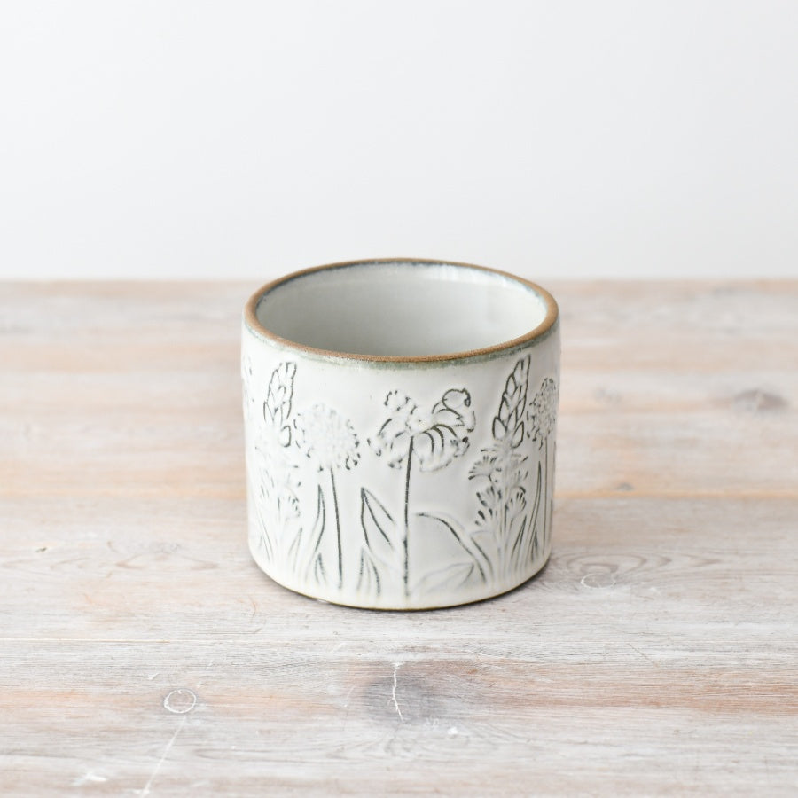 Small Flower Design Plant Pot 11cm,  Decorative Round Ceramic Planter with Woodland Floral Pattern,  Ideal for Herbs, Succulents or Indoor Flowers