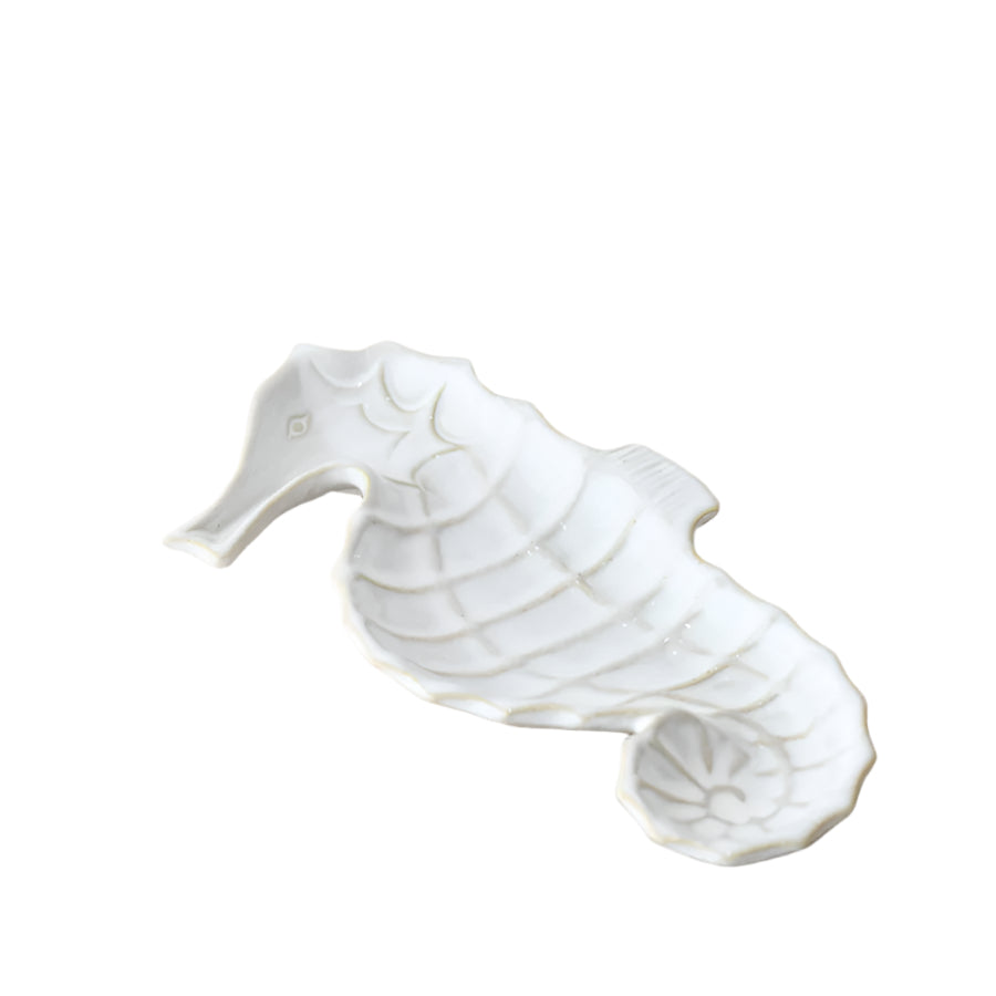 Seahorse Dish 22.4cm – Glazed Coastal-Inspired Ceramic Tray – Nautical Home Accent for Bathroom, Bedroom, or Shelf Display