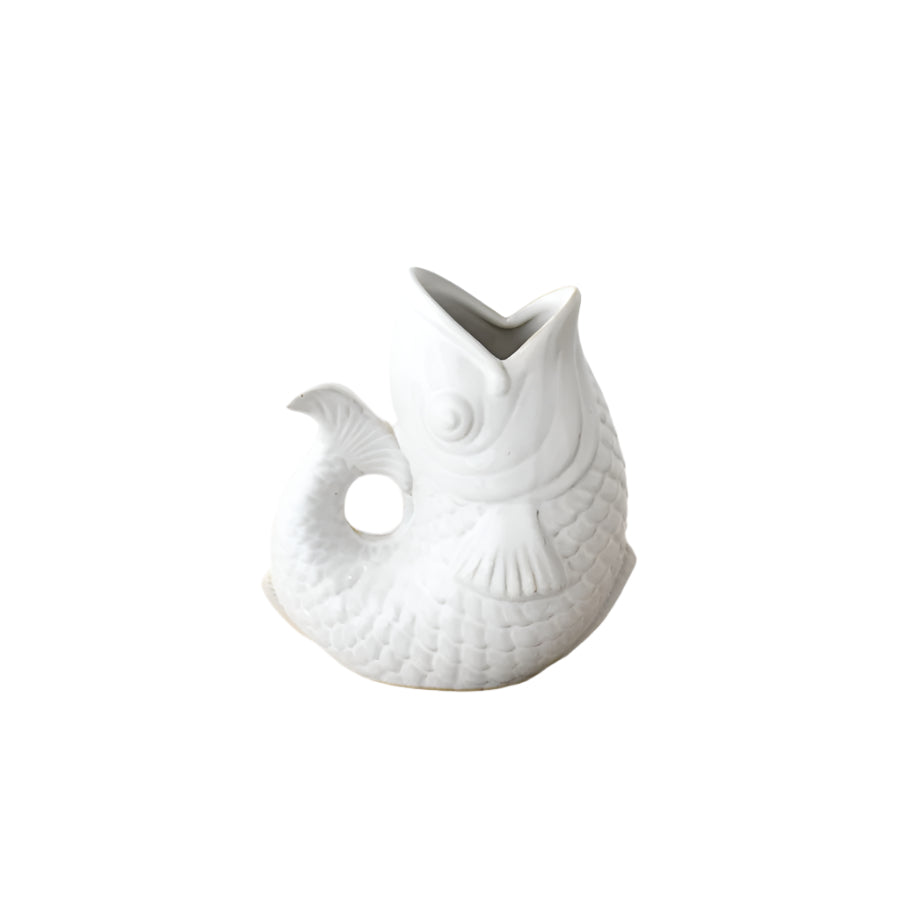 White Fish Vase 14.7cm – Coastal Ceramic Decorative – Nautical Home Décor for Flowers, Shelves, or Tabletops