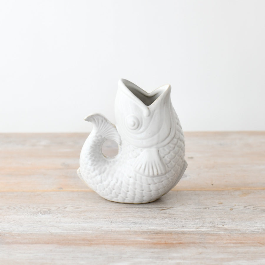 White Fish Vase 14.7cm – Coastal Ceramic Decorative – Nautical Home Décor for Flowers, Shelves, or Tabletops