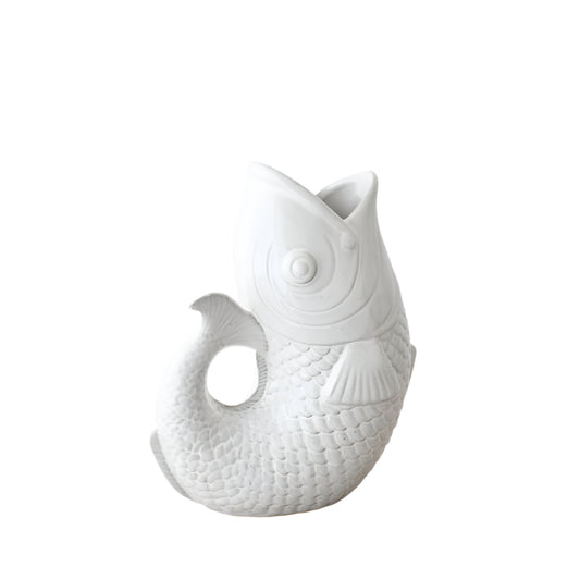 White Fish Vase 24.7cm – Coastal Ceramic Decorative – Nautical Home Décor for Flowers, Shelves, or Tabletops