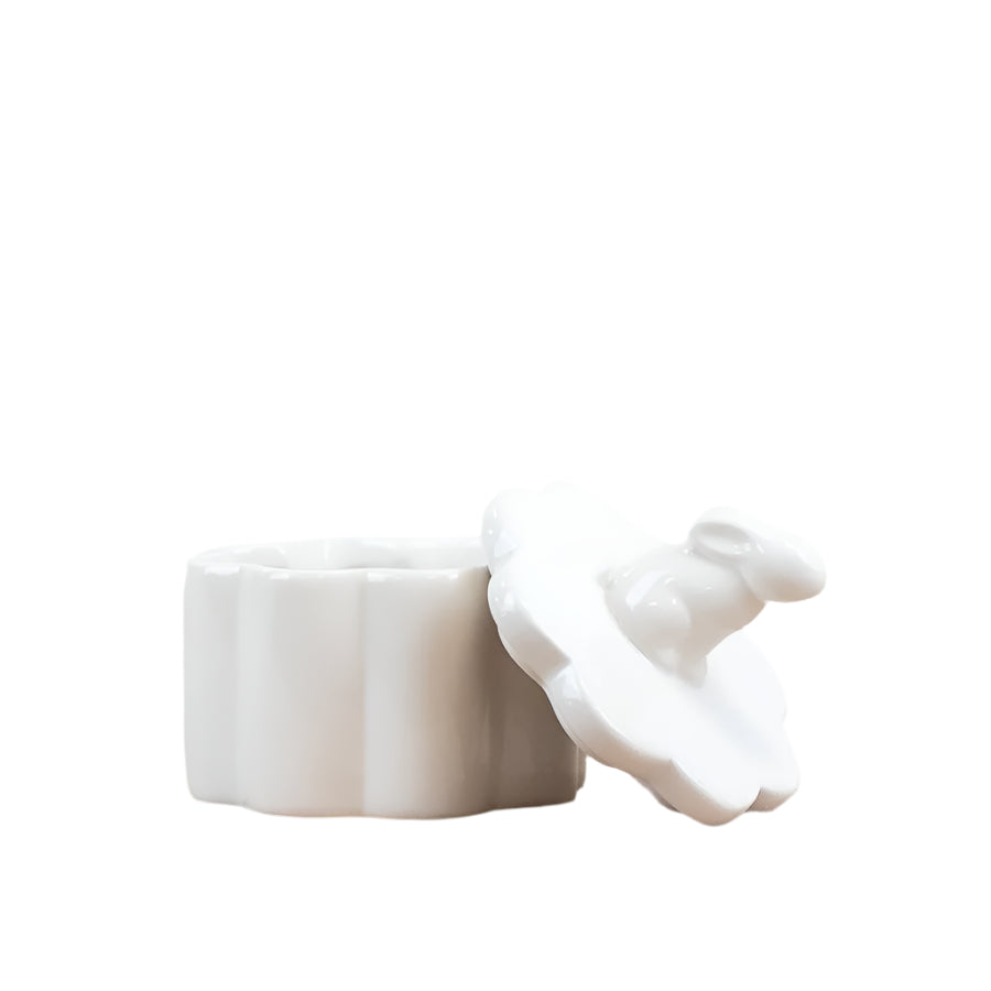 White Rabbit Pot With Lid, 12cm– Ceramic Bunny Storage Container – Decorative Easter Jar for Treats, Trinkets, or Springtime Displays