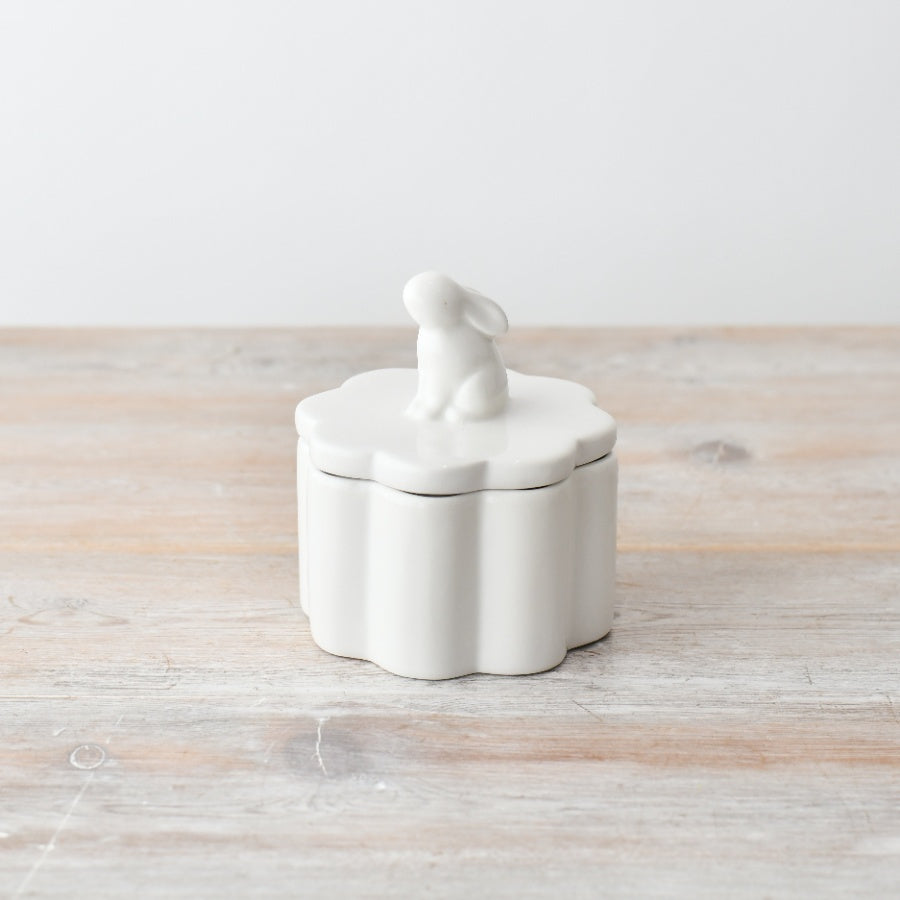 White Rabbit Storage Jar 9.5cm – Ceramic Bunny Container – Decorative Easter Jar for Treats, Trinkets, or Springtime Displays