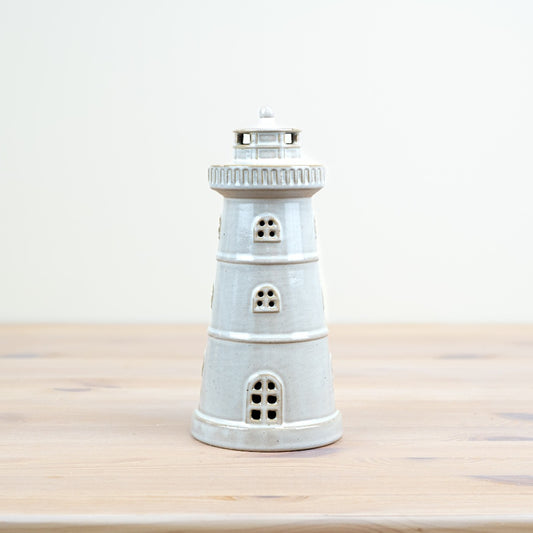 Standing Lighthouse Ornament 13cm – LED Light-Up House Decor, Rustic Coastal Spring Display for Shelf or Table